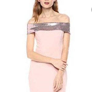 Eliza J Off The Shoulder Sequin Foldover Sheath Blush Pink Size 4